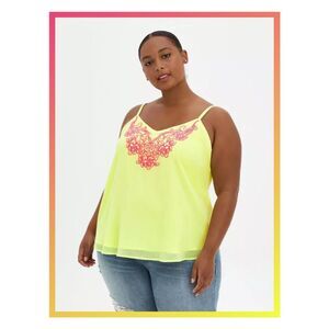 NWT Torrid Sunny Lime Sophie Chiffon Embroidered Lined Swing Cami Size Large